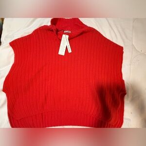 Make an Offer!  Red Ribbed Hooded Women’s Sweater - Sleeveless Pullover